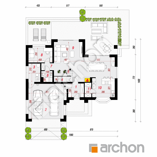 Проект дома ARCHON+ Дом в калатеях 8 (Г2) План першого поверху