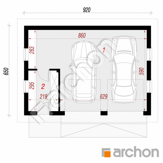 Проект дома ARCHON+ Г25а - Двухместный гараж  План першого поверху