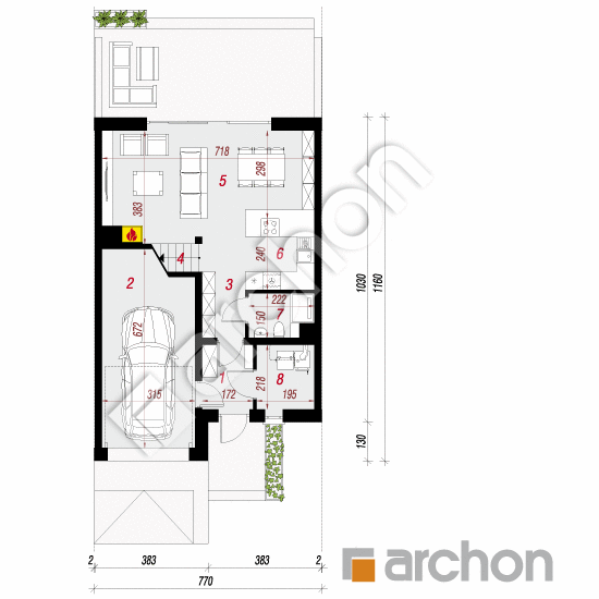 Проект дома ARCHON+ Дом в клематисах 24 (С) План першого поверху