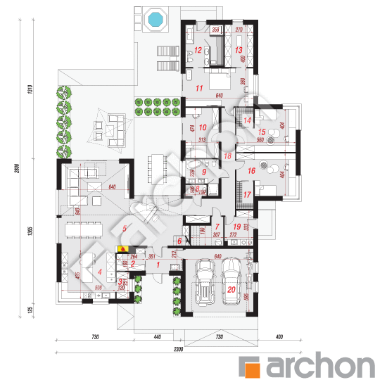 Проект дома ARCHON+ Дом в кливиях 7 (Г2) План першого поверху