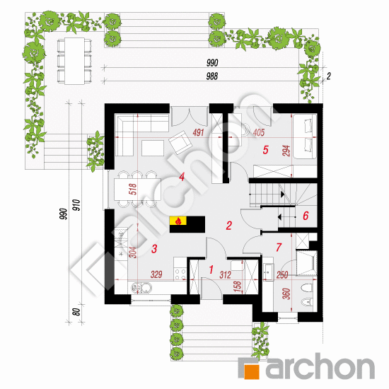 Проект будинку ARCHON+ Будинок в рододендронах 25 (ПБ) План першого поверху