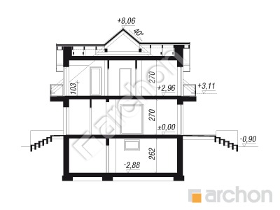 Проект дома ARCHON+ Дом в рододендронах 25 (ПБ) Розріз будинку
