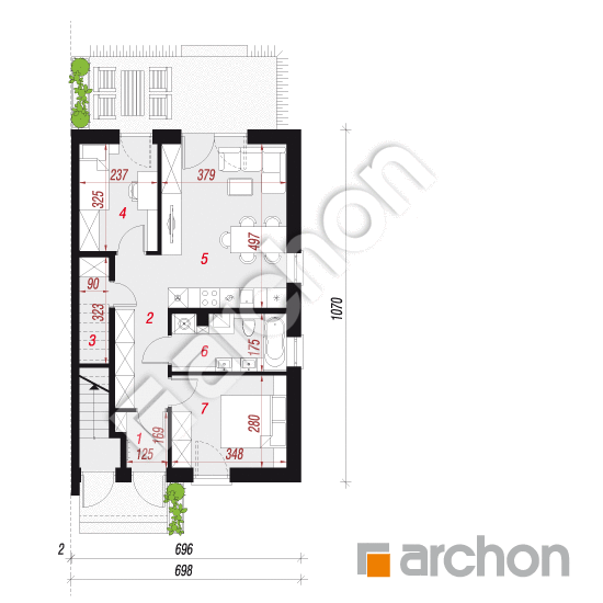 Проект дома ARCHON+ Дом в фиалках 14 (Р2Б) вер.3 План першого поверху