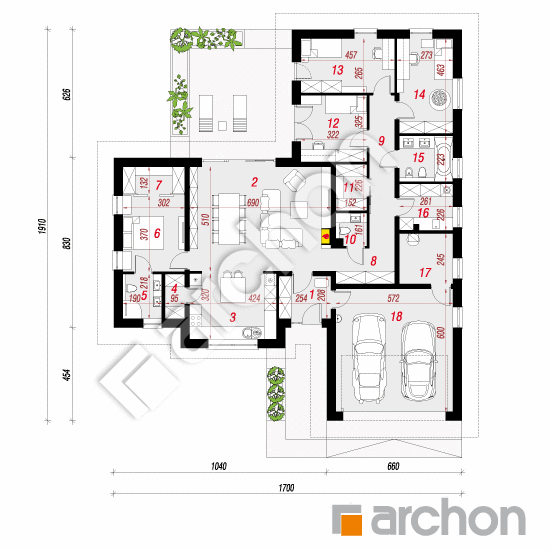 Проект дома ARCHON+ Дом в навлоциях 4 (Г2) План першого поверху