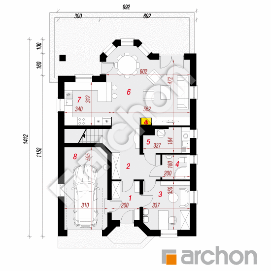 Проект дома ARCHON+ Дом в боярышнике вер.2 План першого поверху