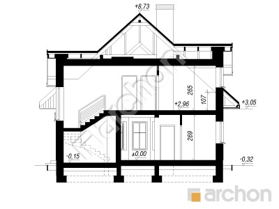 Проєкт будинку ARCHON+ Будинок в гліді вер.2 Розріз будинку