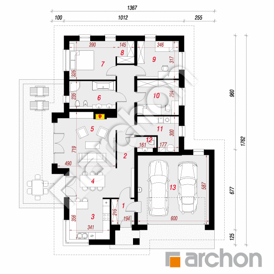 Проект будинку ARCHON+ Будинок в кипарисах (Г2) вер. 2 План першого поверху