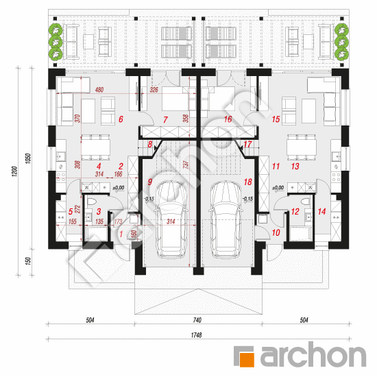 Проект будинку ARCHON+ Будинок в нарцисах 7 (Р2) План першого поверху