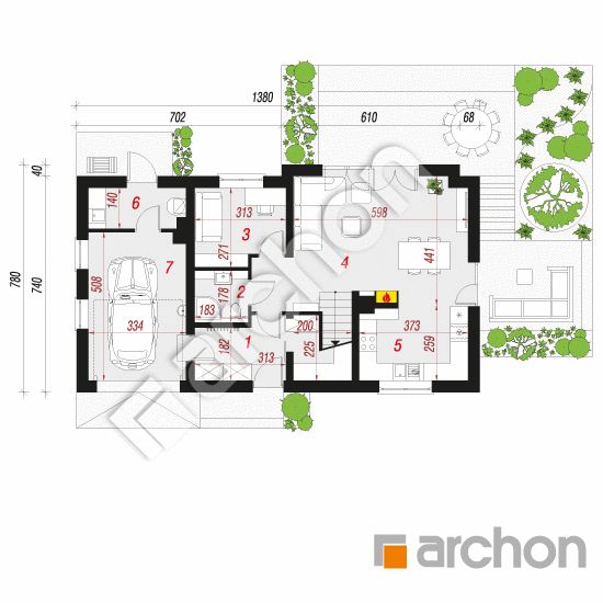 Проект будинку ARCHON+ Будинок в малинівці 5 План першого поверху