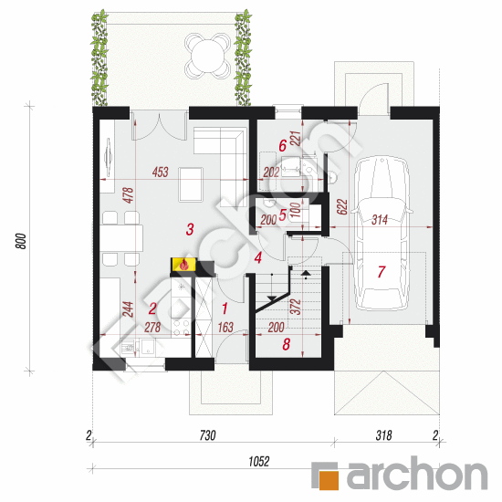 Проект дома ARCHON+ Дом в химонантах (С) вер. 2 План першого поверху