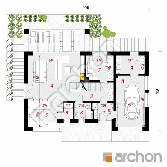 Проект дома ARCHON+ Дом в мандевилле 3 План першого поверху