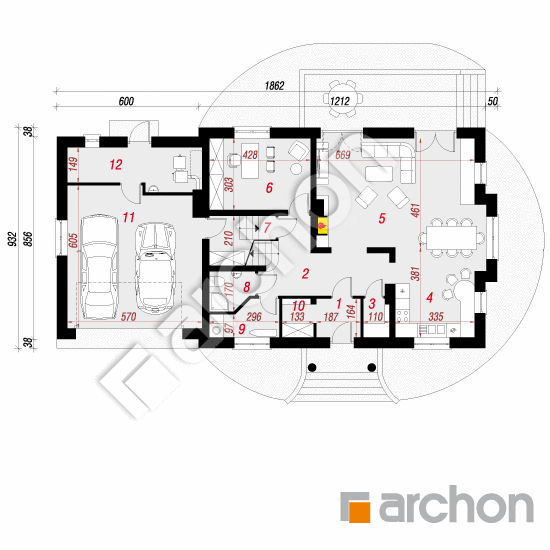 Проект дома ARCHON+ Дом в каллах (Г2) вер.2 План першого поверху