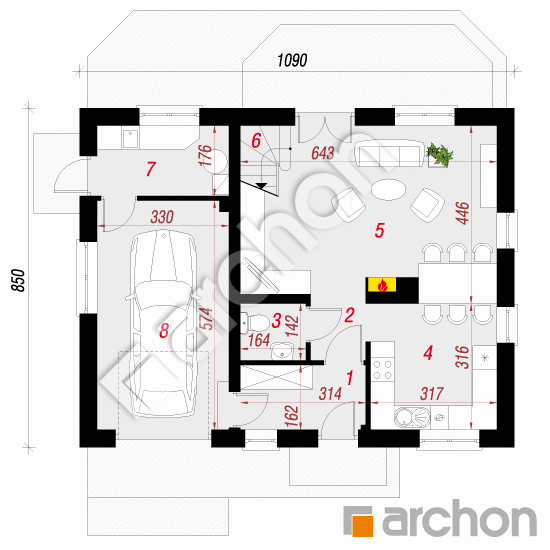 Проект дома ARCHON+ Дом в бруснике 3 вер.2 План першого поверху