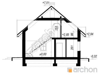 Проєкт будинку ARCHON+ Будинок в брусниці 3 вер.2 Розріз будинку