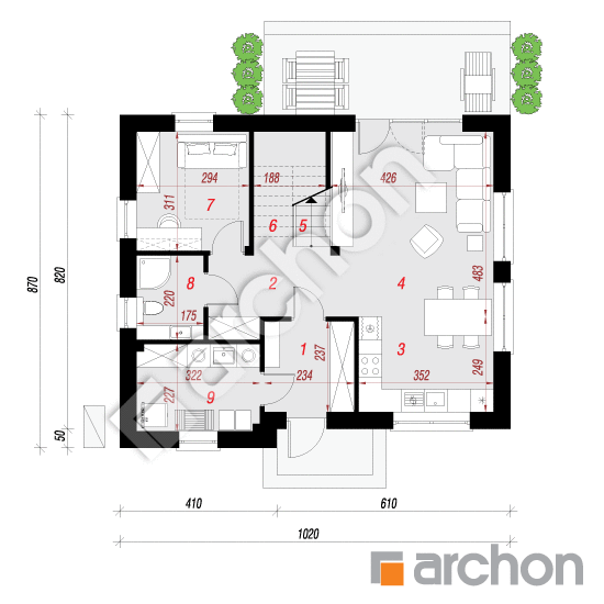 Проект будинку ARCHON+ Будинок в хлорофітумі ВДЕ План першого поверху
