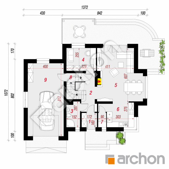 Проект будинку ARCHON+ Будинок у тамарисках 4 (ПН) План першого поверху