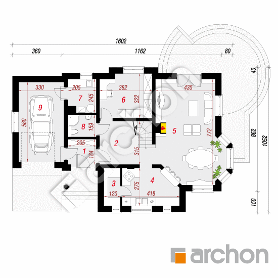 Проект будинку ARCHON+ Будинок в лобеліях вер.2 План першого поверху