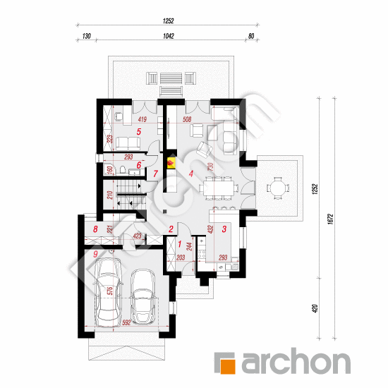 Проект дома ARCHON+ Дом в орхидеях (П) вер.2 План першого поверху