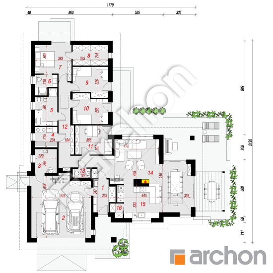 Проект будинку ARCHON+ Будинок в грандаросах (Г2) План першого поверху
