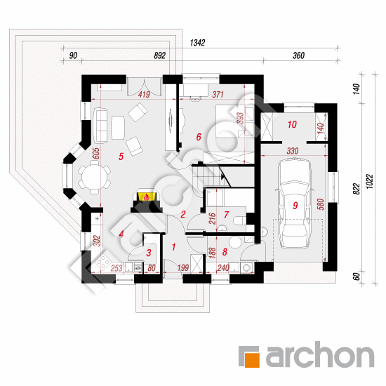 Проект дома ARCHON+ Дом в нектаринах вер.2 План першого поверху