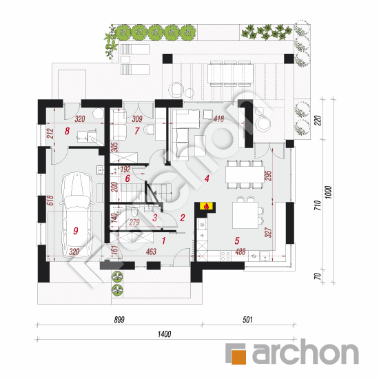 Проект дома ARCHON+ Дом в коммифорах 5 План першого поверху