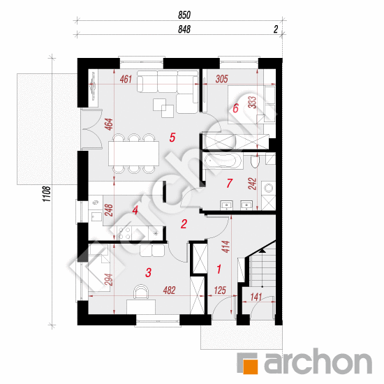 Проект дома ARCHON+ Дом в калвилах 2 (Б) План першого поверху