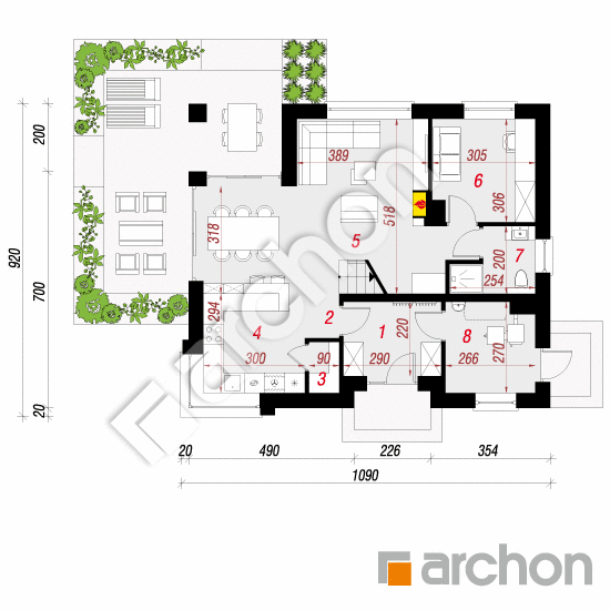 Проект дома ARCHON+ Дом в изумрудах План першого поверху