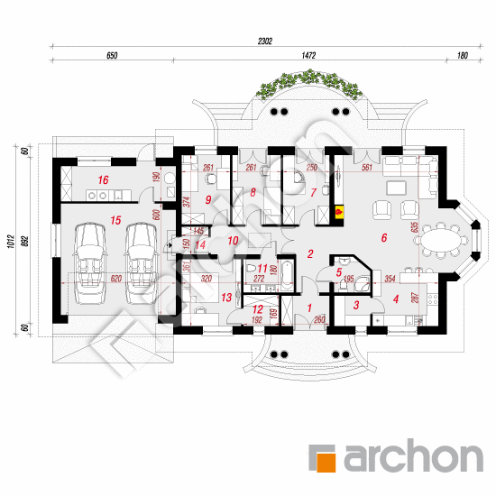 Проект будинку ARCHON+ Будинок в гаурах (Г2) План першого поверху