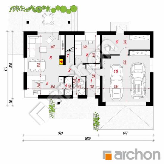 Проект дома ARCHON+ Дом в гейджее 4 (Г2Т) План першого поверху