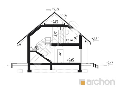 Проєкт будинку ARCHON+ Будинок в гейджею 4 (Г2Т) Розріз будинку