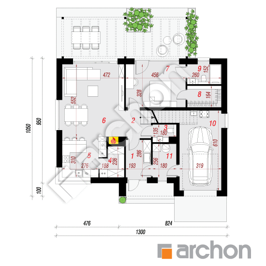 Проект будинку ARCHON+ Будинок в комміфорах 16 (ГЕ) План першого поверху