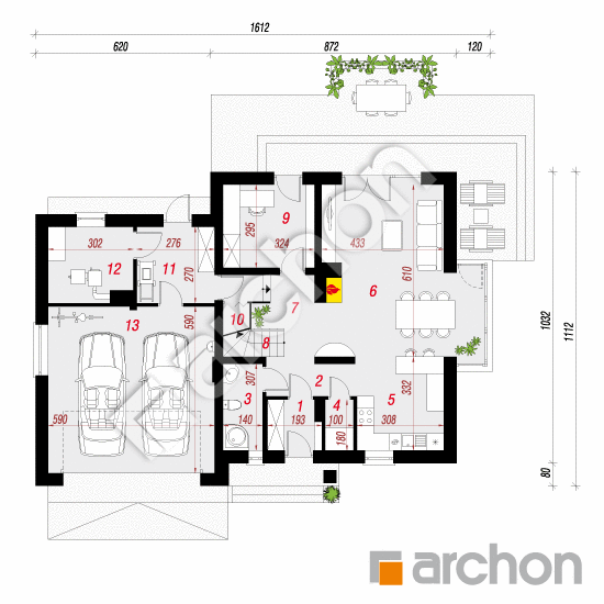 Проект дома ARCHON+ Дом в тамарисках 2 (Г2Н) План першого поверху