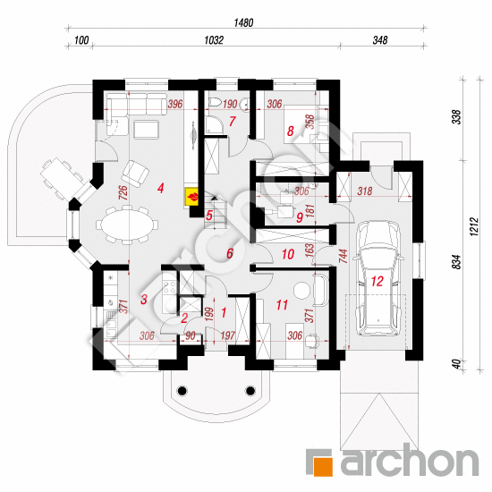 Проект будинку ARCHON+ Будинок в тим'яні 4 вер.2 План першого поверху