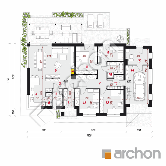 Проект дома ARCHON+ Дом в сантолинах 4 План першого поверху