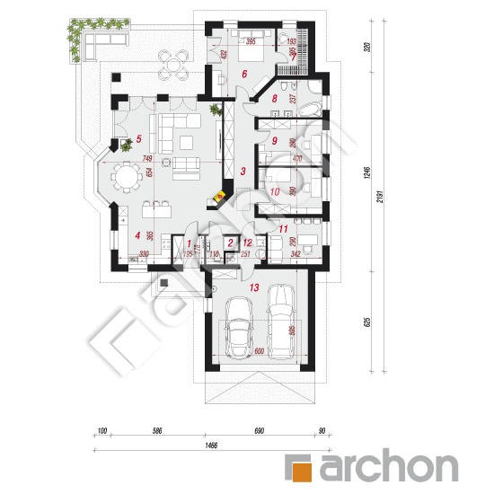 Проект дома ARCHON+ Дом в настурциях вер.2 План першого поверху