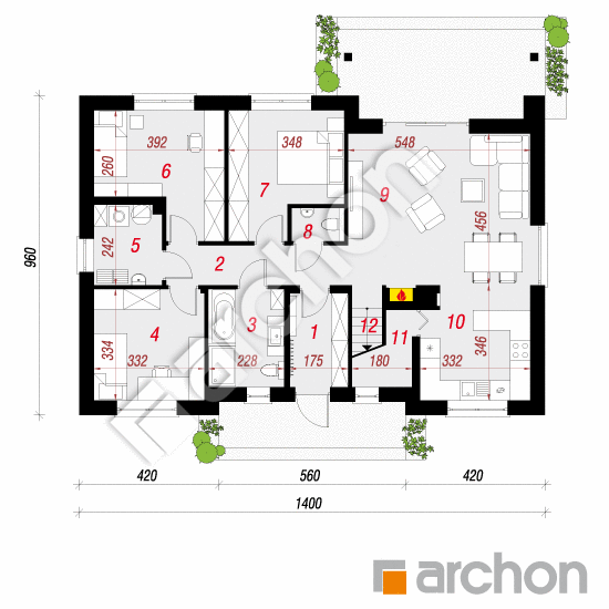Проект дома ARCHON+ Дом в овсянницах 2  План першого поверху