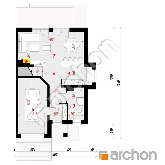 Проект дома ARCHON+ Дом в клематисах 9 (Б) вер.3 План першого поверху