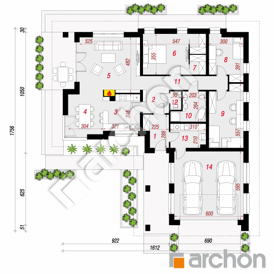 Проект будинку ARCHON+ Будинок під какао вер.2 План першого поверху
