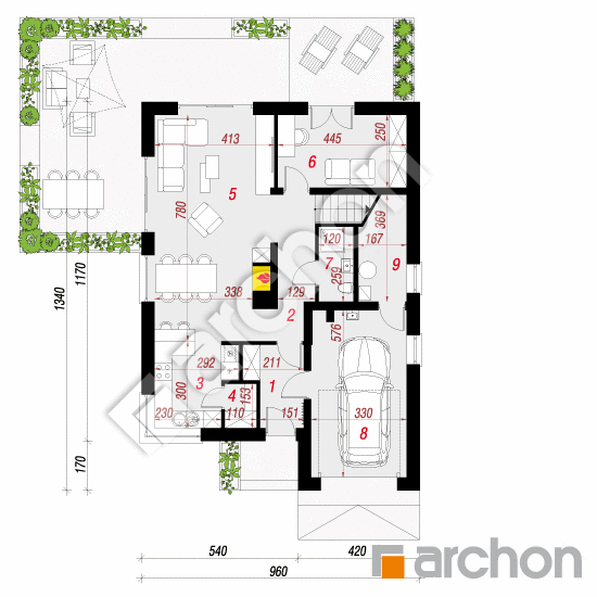 Проект будинку ARCHON+ Будинок під хікорою 3 План першого поверху
