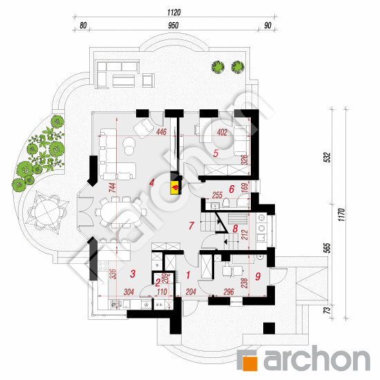 Проект будинку ARCHON+ Будинок в зефірантесі 2 План першого поверху