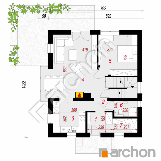 Проект будинку ARCHON+ Будинок в рододендронах 5 (ВПН) План першого поверху