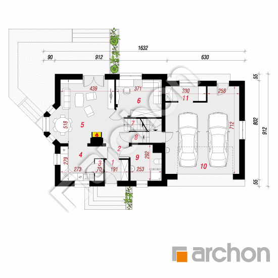 Проект дома ARCHON+ Дом в рододендронах 6 (Г2П) вер.2 План першого поверху
