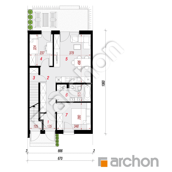 Проект дома ARCHON+ Дом в фиалках 14 (Р2С) План першого поверху