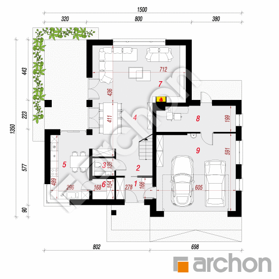 Проект будинку ARCHON+ Будинок в клетрах (Г2) План першого поверху