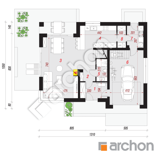 Проект дома ARCHON+ Дом в изопируме 15 (Е) План першого поверху