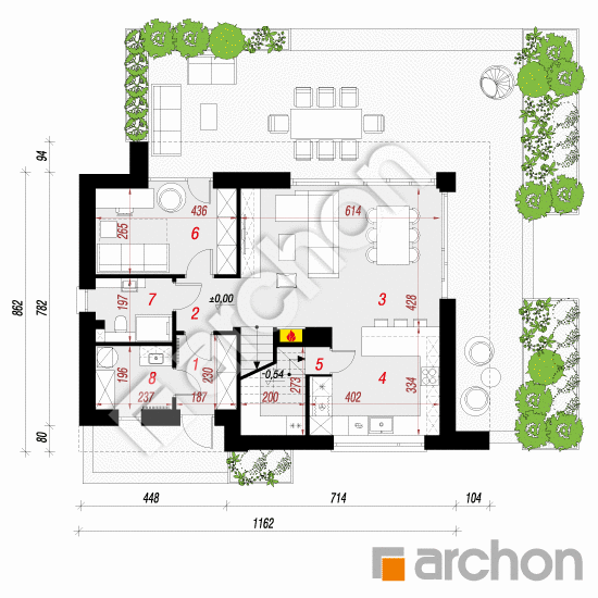 Проект будинку ARCHON+ Будинок в малинівці 32 План першого поверху