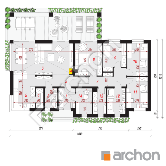 Проект будинку ARCHON+ Будинок під пінією 2 План першого поверху