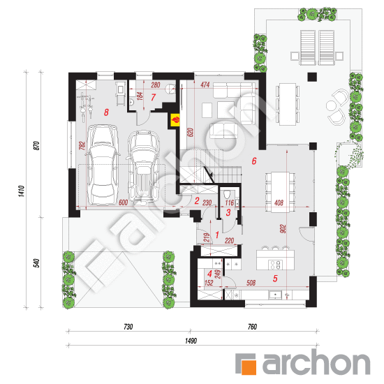 Проект дома ARCHON+ Дом в бартониях (Г2) План першого поверху