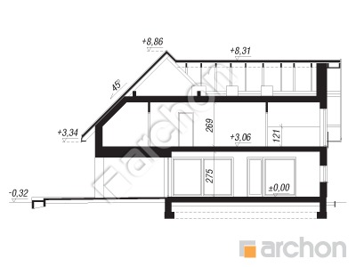 Проект дома ARCHON+ Дом в бартониях (Г2) Розріз будинку