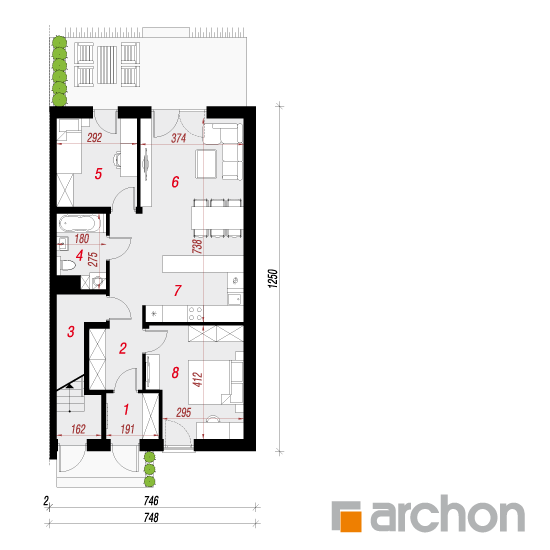 Проект дома ARCHON+ Дом в фиалках 2 (Р2Б) План першого поверху
